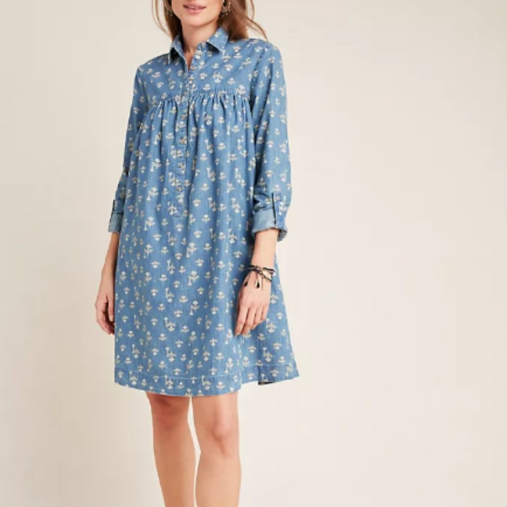 Anthropologie Ditsy floral print shirt dress 12P